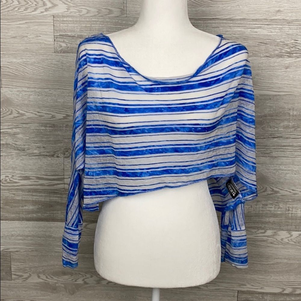 Y2K Cheryl Boutique NYC Blue & Whitr Strip Long Sleeve Crop Blouse